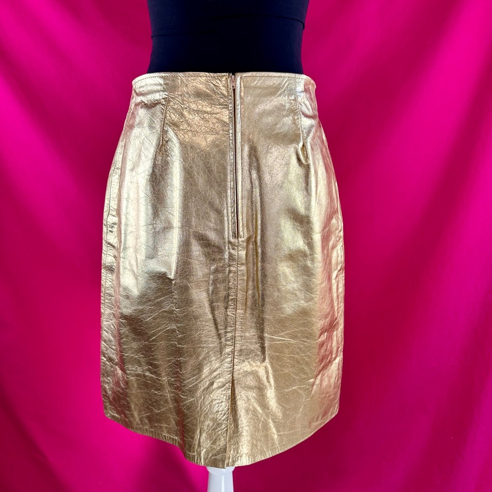 Vintage Gold Metallic Leather Mini Skirt Disco Glam Party Festival 90s Size 12 - Picture 5 of 16